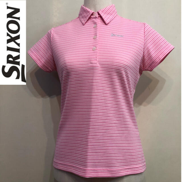 Srixon(スリクソン)のスリクソン ゴルフ ポロシャツ ウェア シャツ ピンク ボーダー Mサイズ スポーツ/アウトドアのゴルフ(ウエア)の商品写真