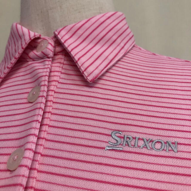 Srixon(スリクソン)のスリクソン ゴルフ ポロシャツ ウェア シャツ ピンク ボーダー Mサイズ スポーツ/アウトドアのゴルフ(ウエア)の商品写真