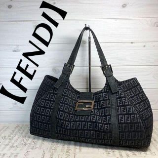 フェンディ(FENDI)の【FENDI】ズッカ柄　FF金具　ブラック　パイル素材　ブラック(ハンドバッグ)