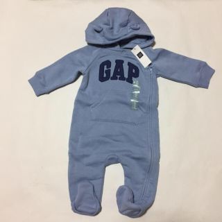 ベビーギャップ(babyGAP)の新品タグ付 gap カバーオール くま耳 65 ブルー(カバーオール)