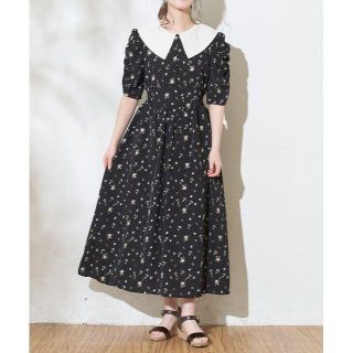 オリーブデオリーブ(OLIVEdesOLIVE)のOLIVE des OLIVE-花柄白衿ワンピース（ブラック）_Fサイズ_　新品(ロングワンピース/マキシワンピース)