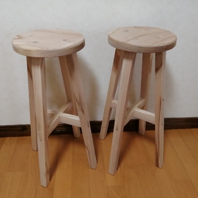欅スツール 2脚セット 高さ60cm 丸椅子 stool-