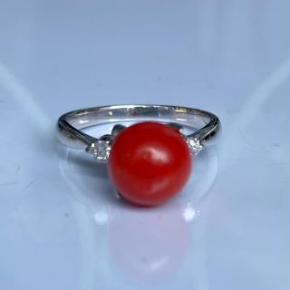 PT900 珊瑚8.50mm ダイヤモンドリングの通販 by ワールドshop|ラクマ