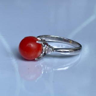 PT900 珊瑚8.50mm ダイヤモンドリングの通販 by ワールドshop