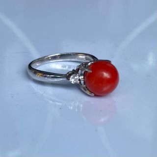 PT900 珊瑚8.50mm ダイヤモンドリングの通販 by ワールドshop|ラクマ