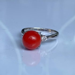 PT900 珊瑚8.50mm ダイヤモンドリングの通販 by ワールドshop|ラクマ