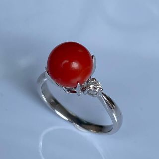 PT900 珊瑚8.50mm ダイヤモンドリングの通販 by ワールドshop|ラクマ