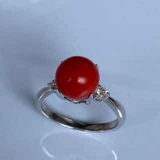PT900 珊瑚8.50mm ダイヤモンドリングの通販 by ワールドshop|ラクマ