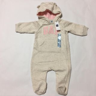 ベビーギャップ(babyGAP)の２つ  gap カバーオール くま耳 60 オフホワイト&ピンク(カバーオール)