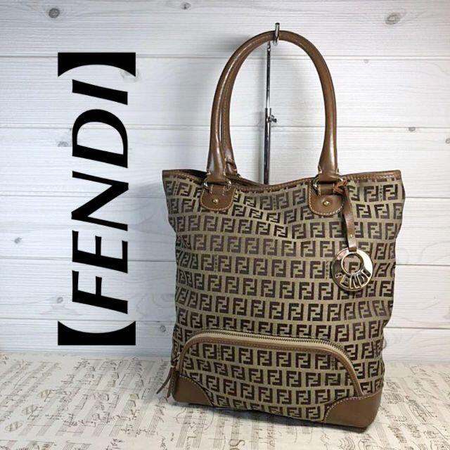 FENDI フェンディ ズッキーノ ジャガード/レザー ハンドバッグ