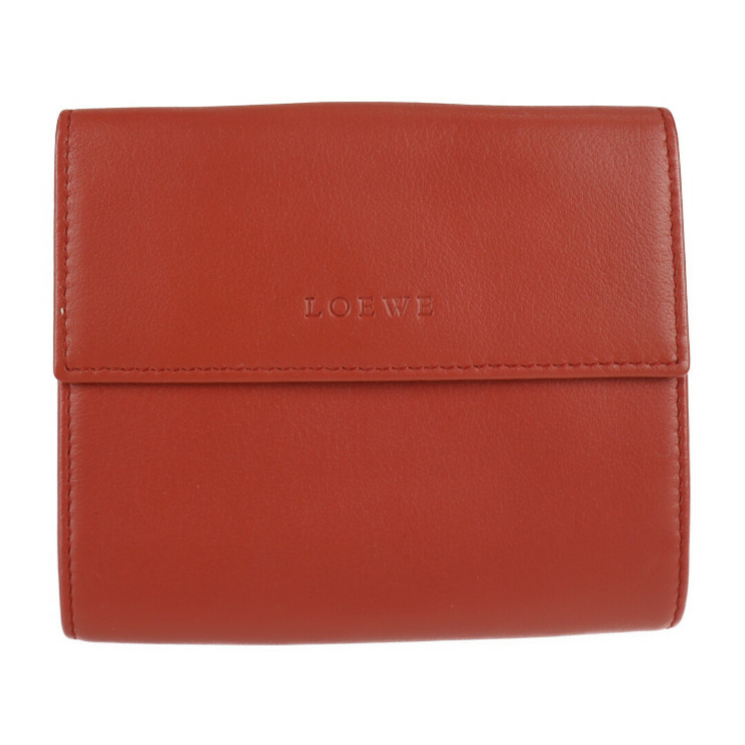 人気のファッションブランド! LOEWE ロエベ 両面財布 Wホック レザー 二つ折り財布 ボルドー系