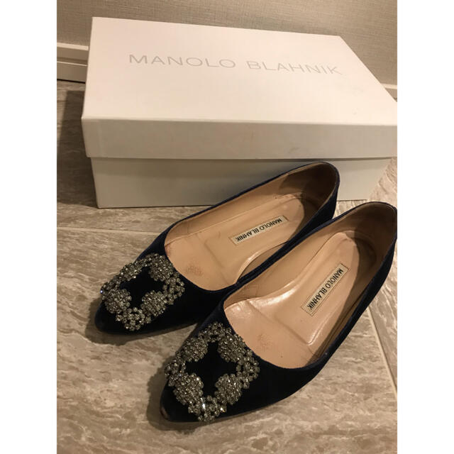 MANOLO BLAHNIK ハンギシフラット　ベルベット　ネイビー34