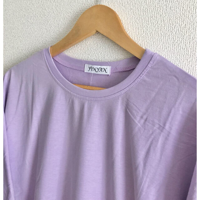 無地　半袖　Tシャツ　XL パープル　スリット　ロング丈　レディース　メンズ レディースのトップス(Tシャツ(半袖/袖なし))の商品写真