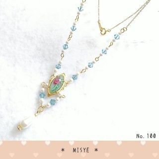 ハンドメイドアクセサリーネックレス✨フランスカボションローズネックレス・ブルー✨(ネックレス)