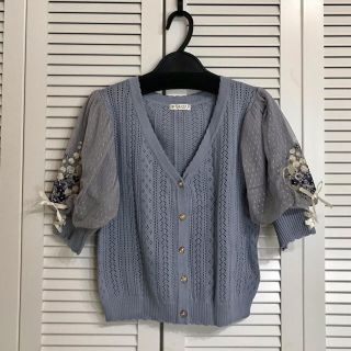 アクシーズファム(axes femme)のaxes femme すずらん刺繍半袖カーデ M(カーディガン)