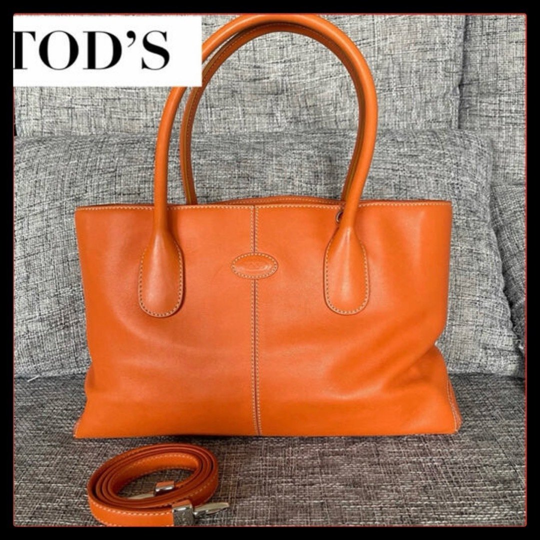 【極美品】TOD’S トッズ　ハンドバッグ ショルダーバッグ　レザー　オレンジ