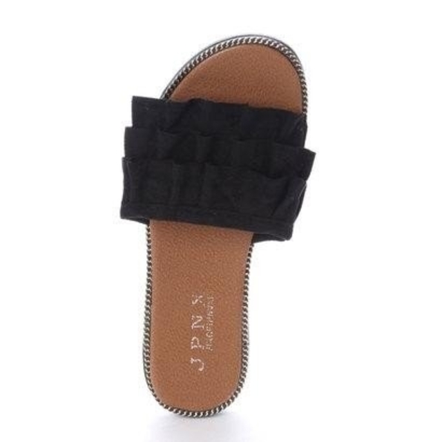新品　3段フリル　サンダル レディース　ブラック　24cm レディースの靴/シューズ(サンダル)の商品写真