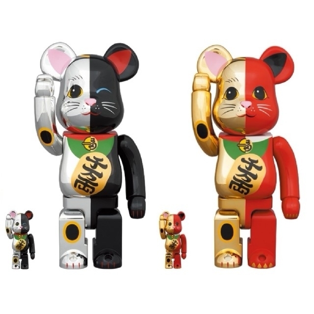 BE@RBRICK 招き猫 金×赤 銀×黒 100％ & 400％ セット