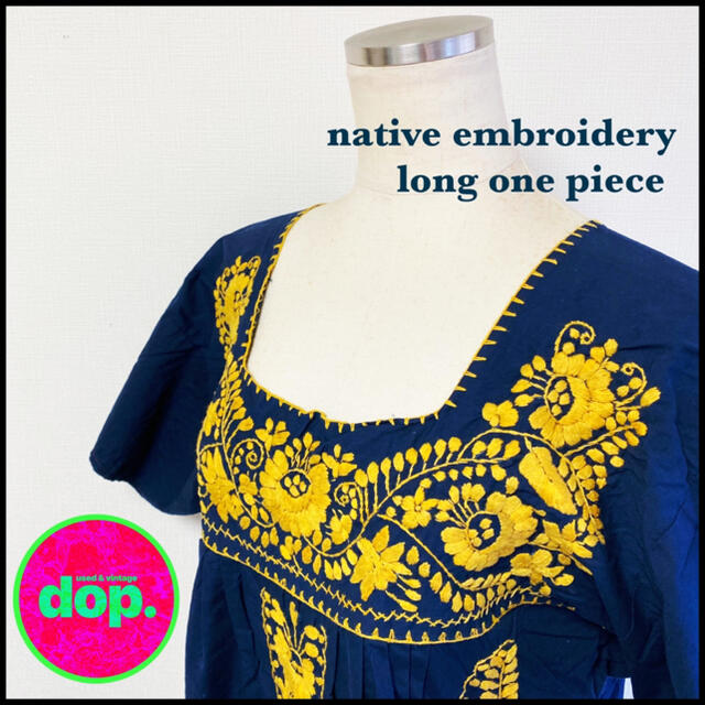 ▼ navy embroidery native one-piece ▼