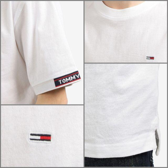 TOMMY HILFIGER(トミーヒルフィガー)の袖口がおしゃれなジャガードロゴカフスTシャツ ホワイトL メンズのトップス(Tシャツ/カットソー(半袖/袖なし))の商品写真