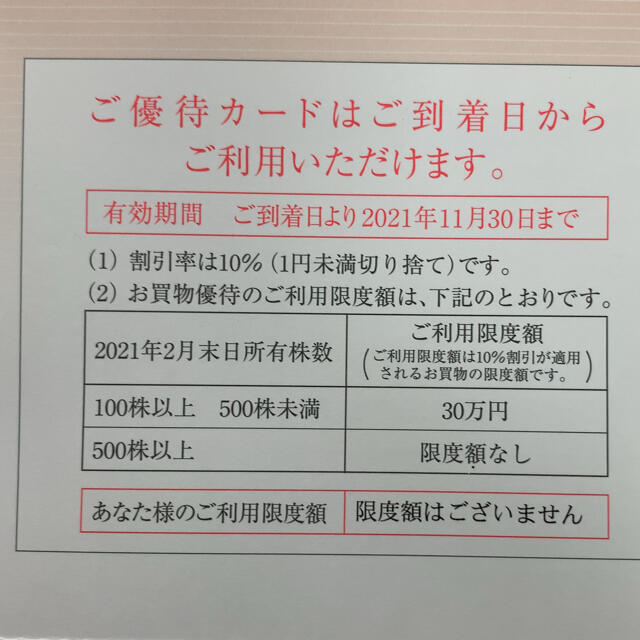 髙島屋(タカシマヤ)の高島屋 株主様ご優待カード 女性名義 2021年11月30日まで チケットの優待券/割引券(ショッピング)の商品写真