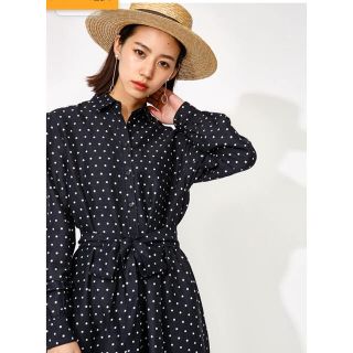 マウジー(moussy)のmoussy ドット柄ベルト付きリネンワンピース(ロングワンピース/マキシワンピース)