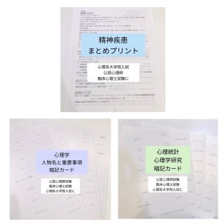 まとめプリント、人名、心理統計心理学研究法暗記カード 臨床心理士、公認心理師試験(語学/参考書)