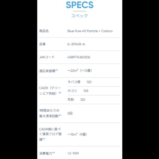 ブルーエア Blueair 411B 空気清浄機  スマホ/家電/カメラの生活家電(空気清浄器)の商品写真