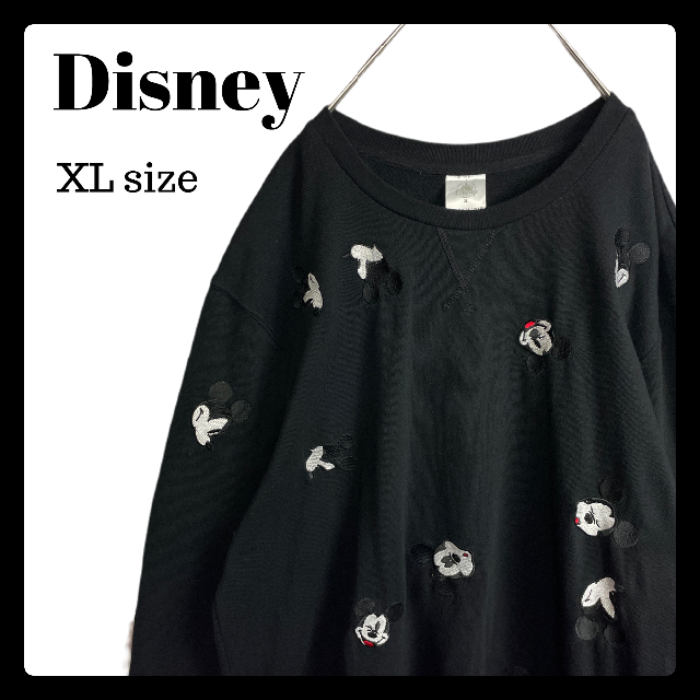 レア ディズニー Disney ミッキー 刺繡 総柄 トレーナー 美品