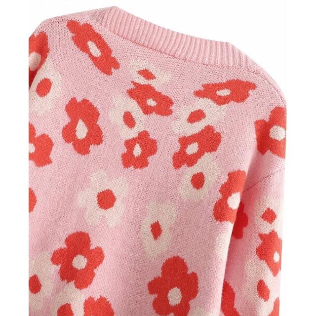 ZARA(ザラ)の🎐8月新作🍧5079◆pink ピンク フラワー 花柄 ニット カーディガン レディースのトップス(カーディガン)の商品写真