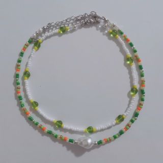 hand made beads necklace mix color×green(ネックレス)