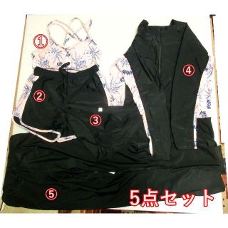 ZHPUAT レディース 水着  ラッシュガード 体型カバー 5点セット　XL(水着)