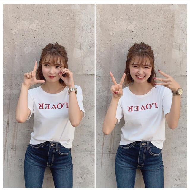 rienda(リエンダ)の新品タグ付き　rienda ロゴＴシャツ　ホワイト　白　.r レディースのトップス(Tシャツ(半袖/袖なし))の商品写真