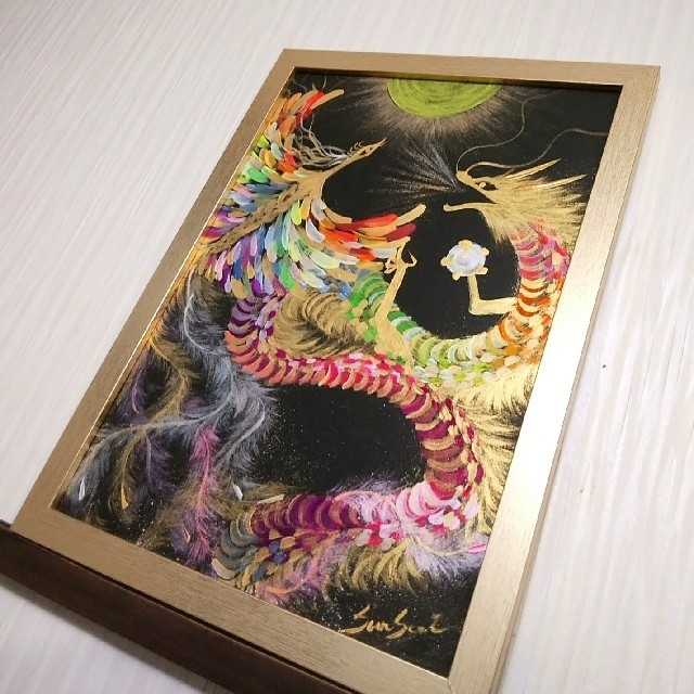 風水開運絵画＊幻の虹色鳳凰宝石羽　最強パワー鳳凰宇宙　全体運金運夢成就レインボー