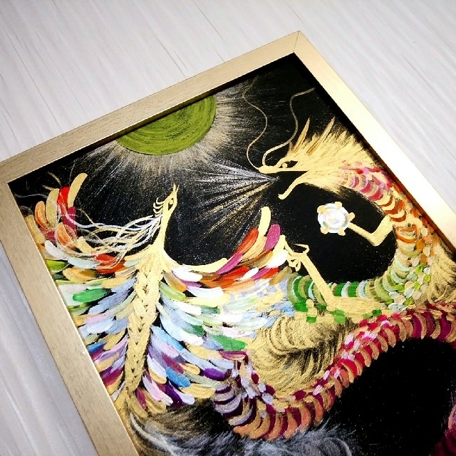 風水開運絵画＊虹光　幻の龍凰　二神　鳳凰龍神　全体　金運　財運　出世　守護　波動 エンタメ/ホビーの美術品/アンティーク(絵画/タペストリー)の商品写真