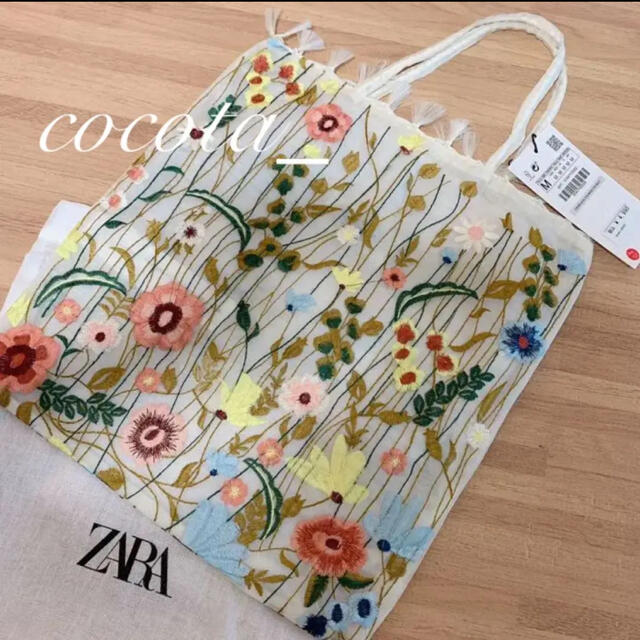 ZARA(ザラ)のZARA フラワーエンブロイダリーチュールトートバッグ 花柄刺繍バック レディースのバッグ(トートバッグ)の商品写真