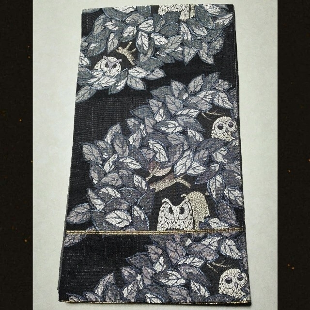 【 お値下げしました‼ 】 ﻿フクロウ袋帯 六通 刺繍 正絹 リバーシブル帯