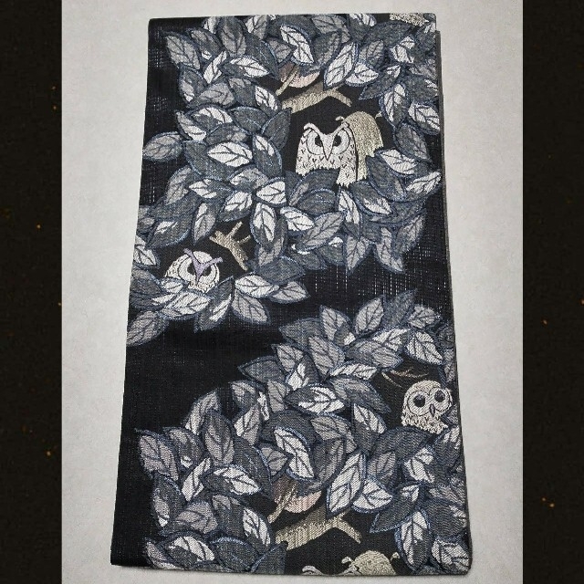 【 お値下げしました‼ 】 ﻿フクロウ袋帯 六通 刺繍 正絹 リバーシブル帯