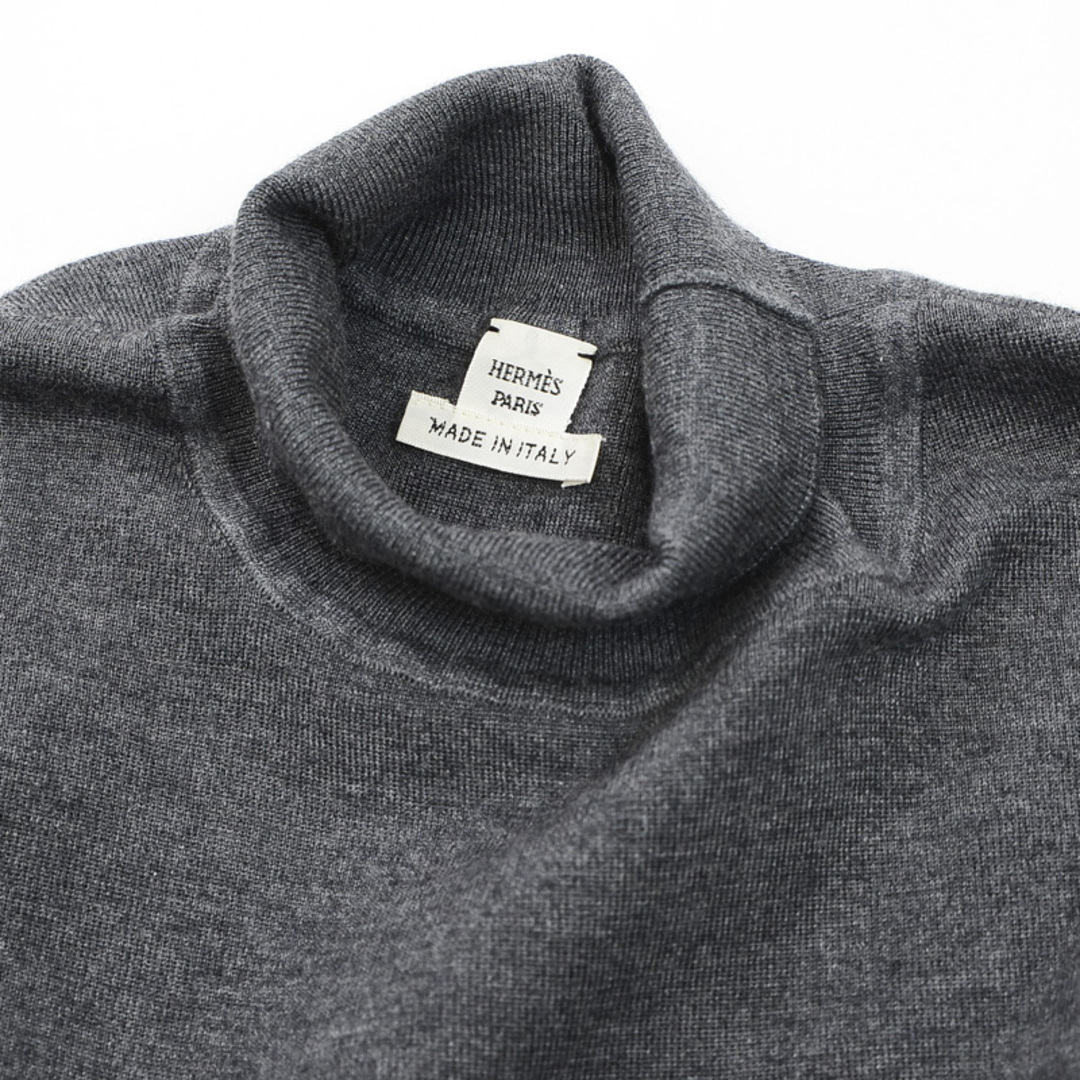 エルメス ワンポイントタートルネック ニット グレー カシミヤ/シルク