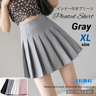 ■プリーツスカート ミニ【グレー】XLsize インナー付 可愛い ミニスカ(ミニスカート)