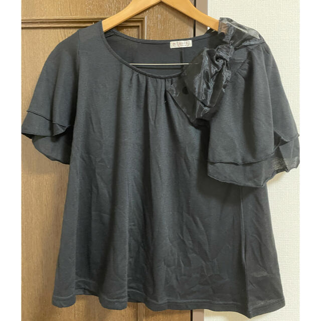 axes femme(アクシーズファム)の首元チュールリボン Tシャツ プルオーバー ブラウス レディースのトップス(Tシャツ(半袖/袖なし))の商品写真