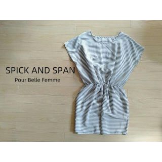 スピックアンドスパン(Spick & Span)の美品☆SpickandSpan　プルオーバーワンピチュニック☆グレー×アイボリー(カットソー(半袖/袖なし))