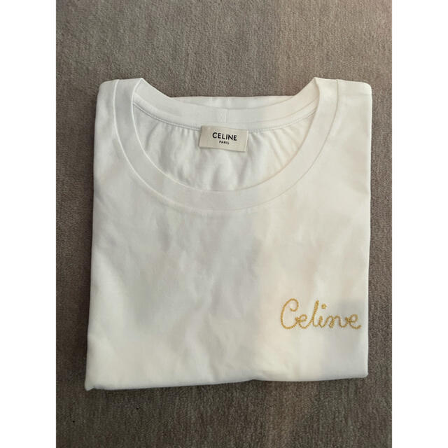 CELINE エンブロイダリー Tシャツ コットン オフホワイト