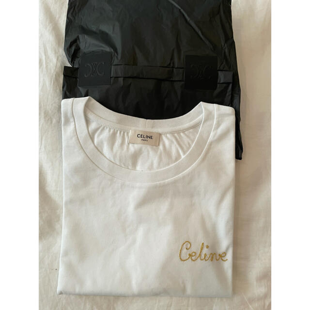 CELINE エンブロイダリー Tシャツ コットン オフホワイト