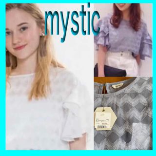 ミスティック(mystic)の新品♡mystic♡袖フリルブラウス♡透け感あり♡グレー(シャツ/ブラウス(半袖/袖なし))