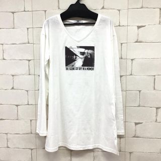 定価5900円 プリントロングTシャツ 白(カットソー(長袖/七分))