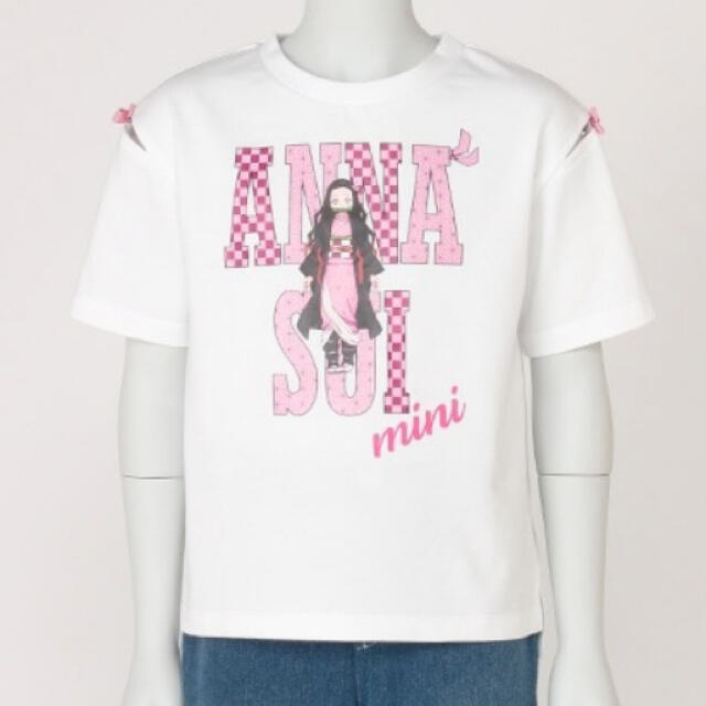 ANNA SUI mini(アナスイミニ)のアナスイミニ 【鬼滅の刃】 プリント肩リボンTシャツ キッズ/ベビー/マタニティのキッズ服女の子用(90cm~)(Tシャツ/カットソー)の商品写真