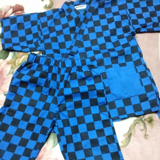 美品   チェック   甚平   140㌢ キッズ/ベビー/マタニティのキッズ服男の子用(90cm~)(甚平/浴衣)の商品写真