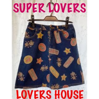 スーパーラヴァーズ(SUPER LOVERS)のレア✨LOVERSHOUSE スーパーラヴァーズ 総柄 デニムスカート(ミニスカート)