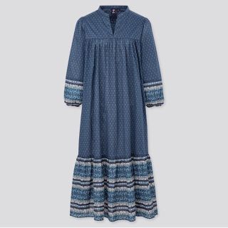 ユニクロ(UNIQLO)の【良品】ANNA SUI コットンワンピース　七分袖　UNIQLOコラボ(ロングワンピース/マキシワンピース)